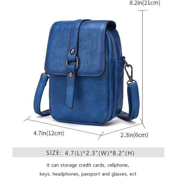 Women's Dark Blue Vintage Cross Body Phone Bag Small Messenger Shoulder Handbag - Picture 2 of 7